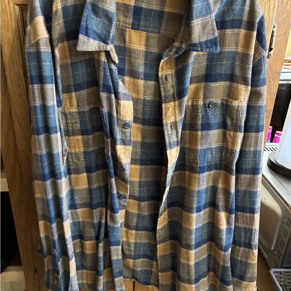 Gray and Tan Plaid Men's Shirt